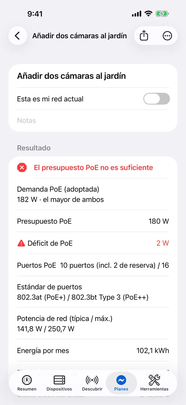 HomeNet en iPhone: un plan de potencia al que le faltan 2 W de presupuesto PoE