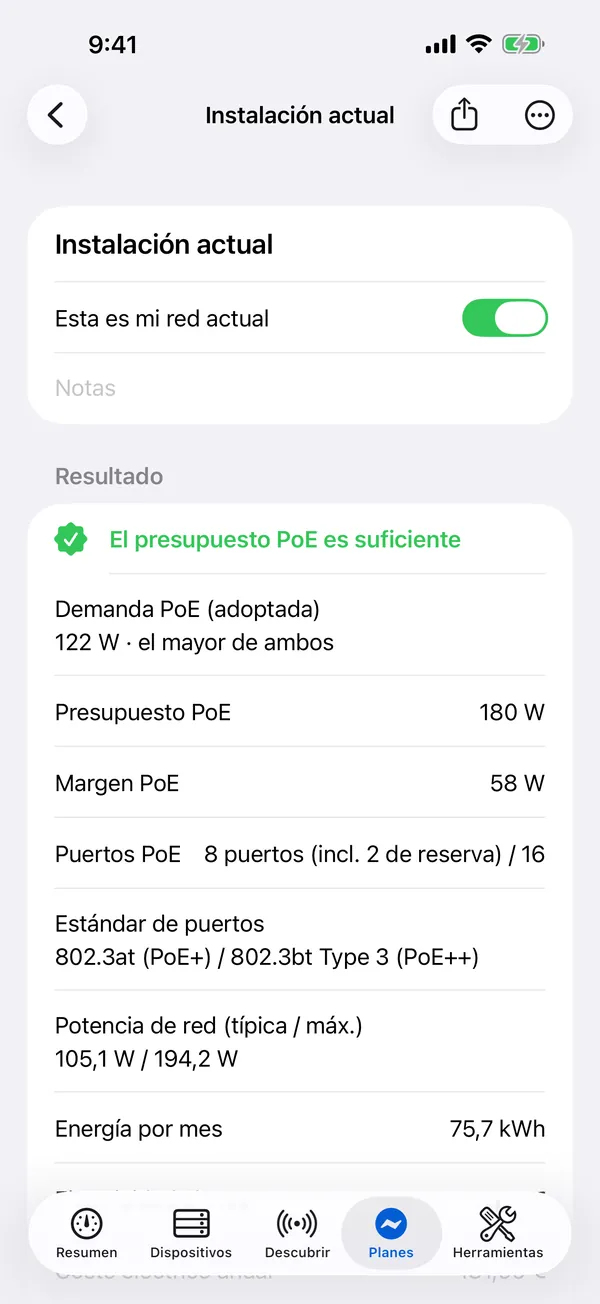HomeNet en iPhone: un plan de potencia en el que el presupuesto PoE es suficiente