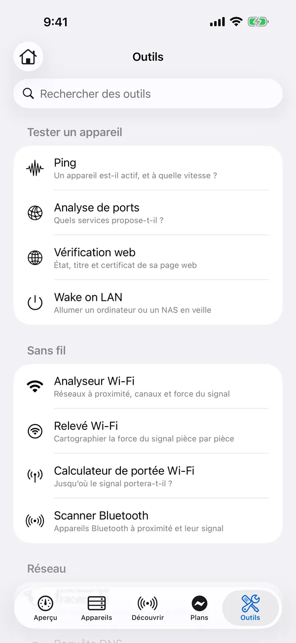 HomeNet sur iPhone : la liste des outils réseau
